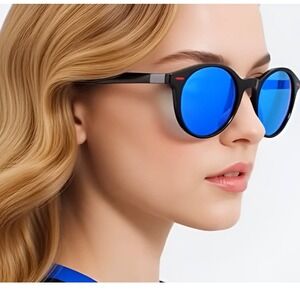 Round Sunglasses Women Polarized Driving Fishing UV Protection Black Blue Lentes
